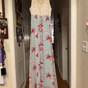 Pink Blush Floral Maxi Dress with Lace Top